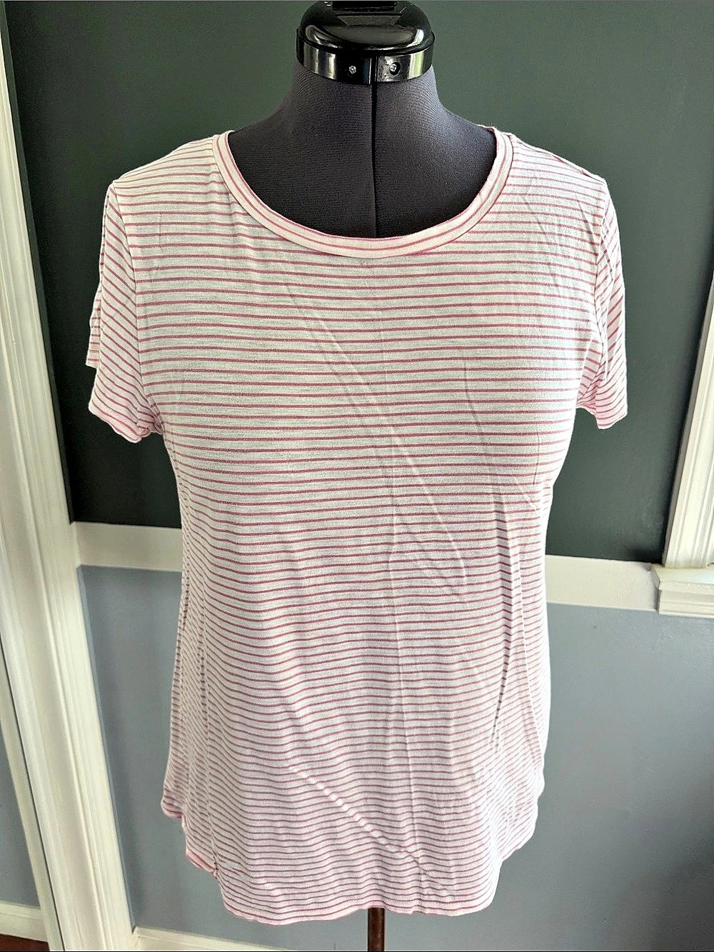 LOFT Vintage Soft Striped Tee White & Pink Size Large
